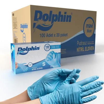 Dolphin Pudrasız Mavi Nitril Eldiven  100 Lü Paket 20 paket